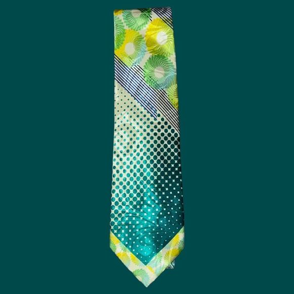 Paul Rene Polyester Floral Geometric Yellow & Green Tie - Picture 2 of 6